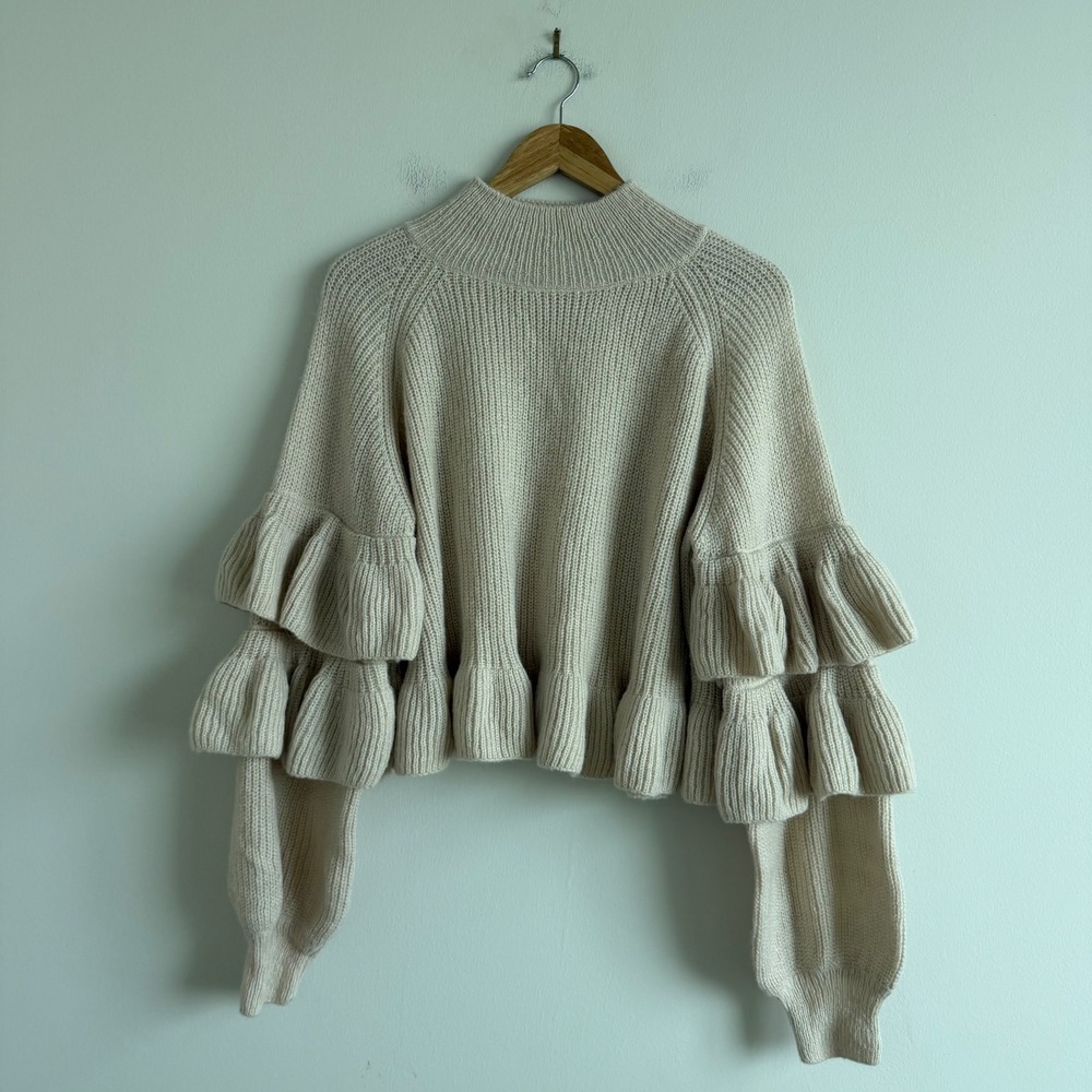 Current Air Ruffle Sleeve Mohair Blend Chunky Knit Swearer Size Large